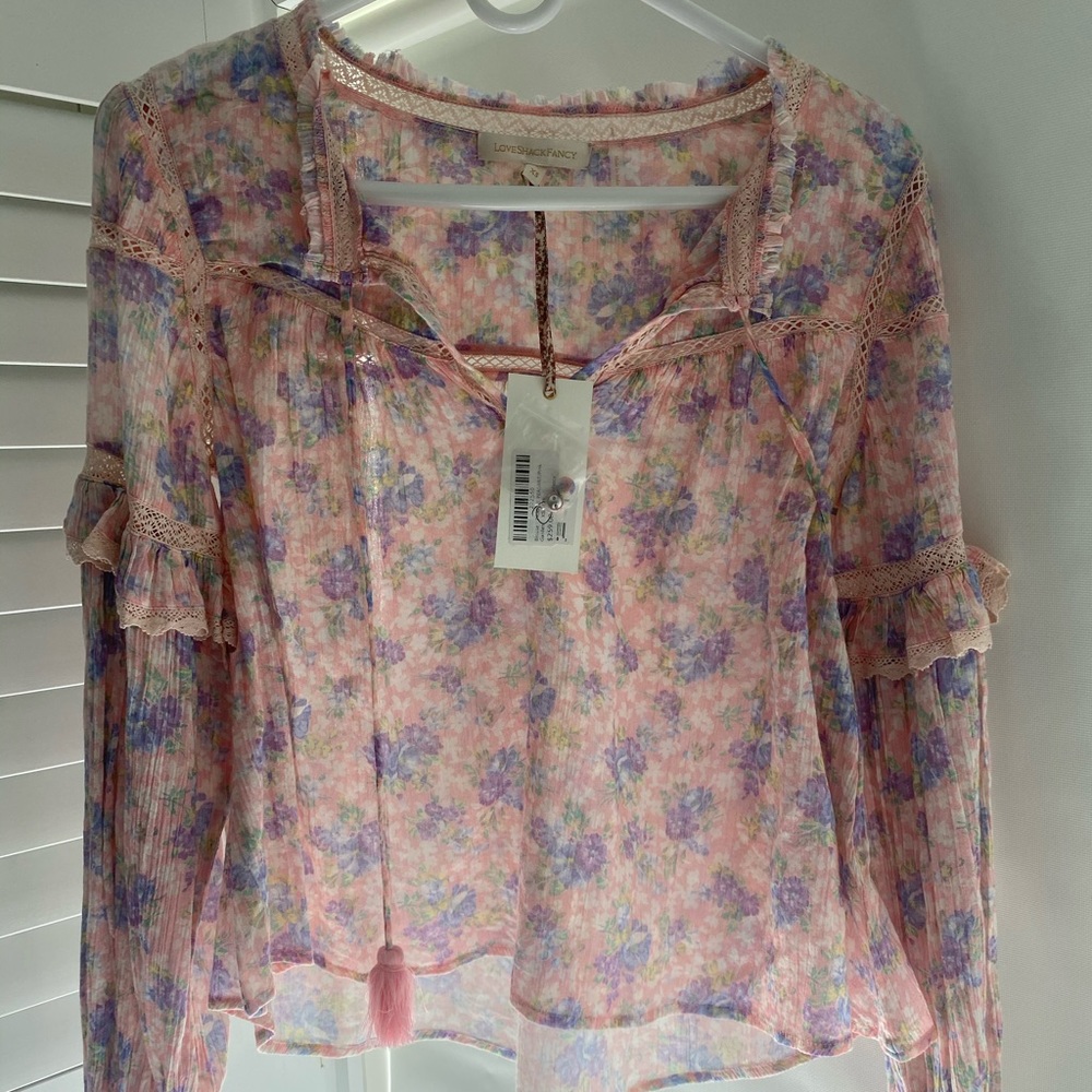 Loveshackfancy peach floral blouse